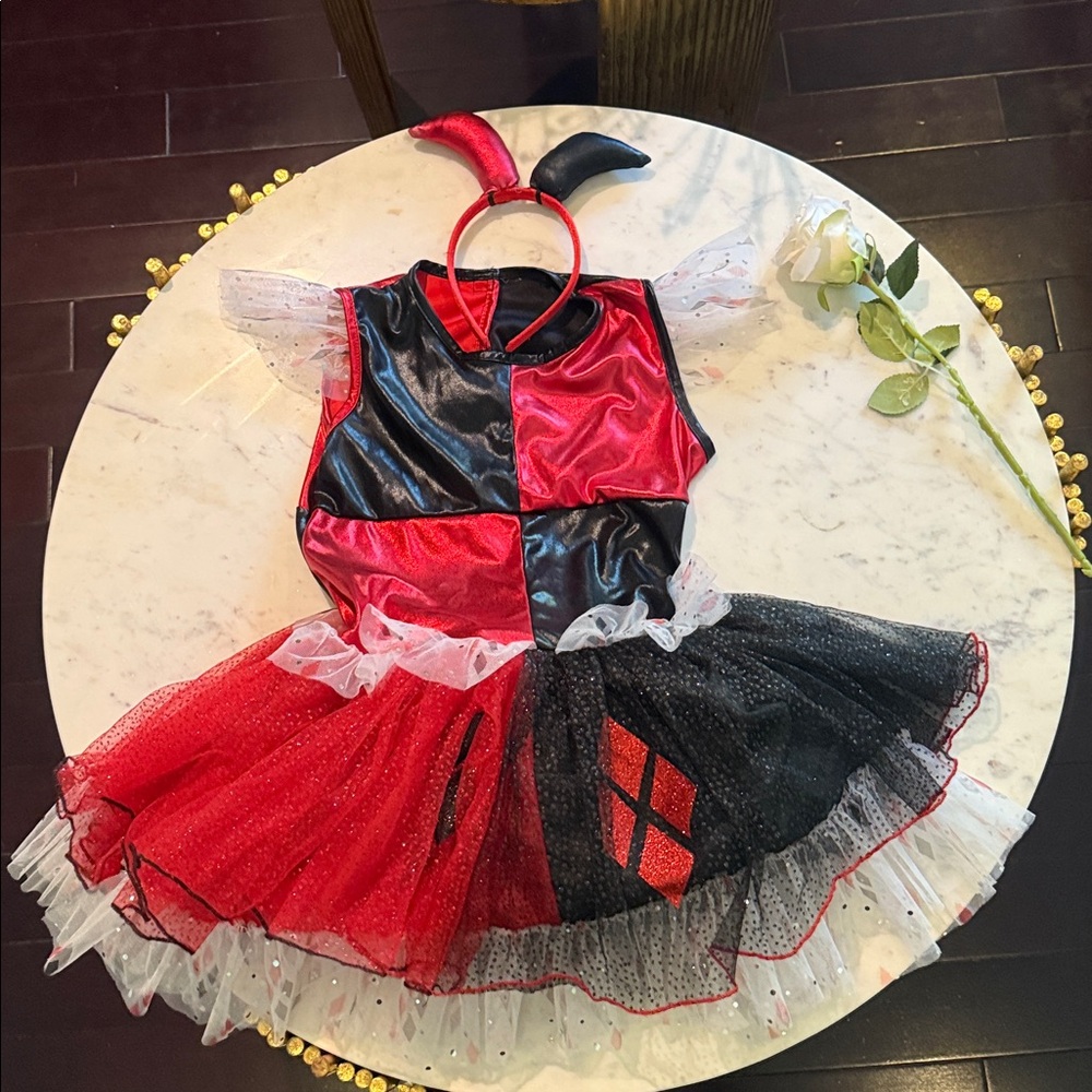 Red and Black Harlequin Costume Dress